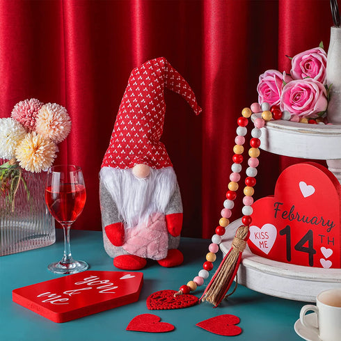 4 Pieces Valentines Day Decor Valentines Tiered Tray Decor Valentines Table Top Decor Valentines Wood Signs Valentines Gnome Wedding Signs for Happy Valentines Day Holiday Decor