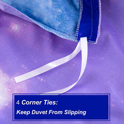 Galaxy Duvet Cover Queen Size, Blue Purple Reversible Duvet Cover Set Galaxy Star Comforter Cover with 2 Pillow Cases Breathable Microfiber Bedding Set for All Season 90"x90"