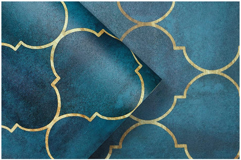 HaokHome 96034 Peel and Stick Wallpaper Graphic Trellis Sapphire Blue/Gold Removable contactpaper for Home Bathroom Decorations 17.7in x 118in