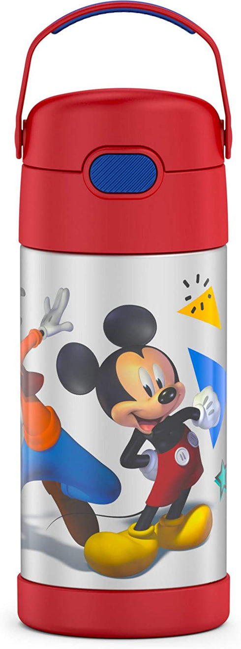 THERMOS FUNTAINER 12 Ounce Stainless Steel Vacuum Insulated Kids Straw Bottle, Mickey Mouse