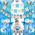 JOYYPOP 1st Birthday Boy Decorations 66PCS Blue 1st Birthday Decorations for Boy with 12 Months Photo Banner, 1st Birthday Baby Crown, ONE Cake Topper, 1st Birthday Highchair Banner