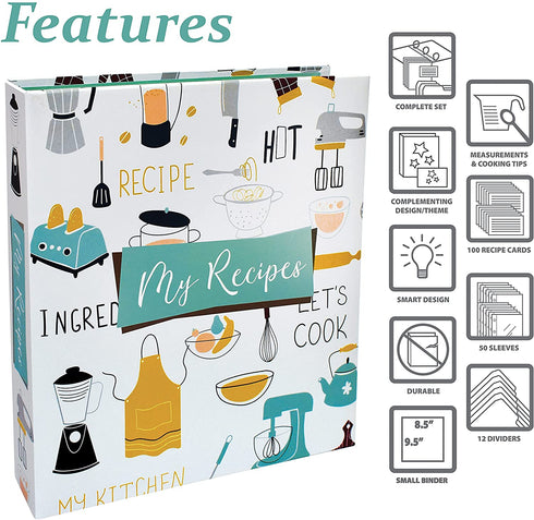 Recipe Binder, 8.5" x 9.5" 3 Ring Binder Organizer Set (with 50 Page Protectors, 100 4" x 6" Recipe Cards & 12 Category Divider Tabs) by Better Kitchen Products, Vintage Kitchen Design