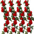 FENGRUIL Flower Garland Artificial Rose Vines,4 Pcs Fake Flowers Hanging Large Rose Vine Ivy Silk Hanging Flower for Home Garden Outdoor Ceremony Wedding Arch Floral Decor (Red)