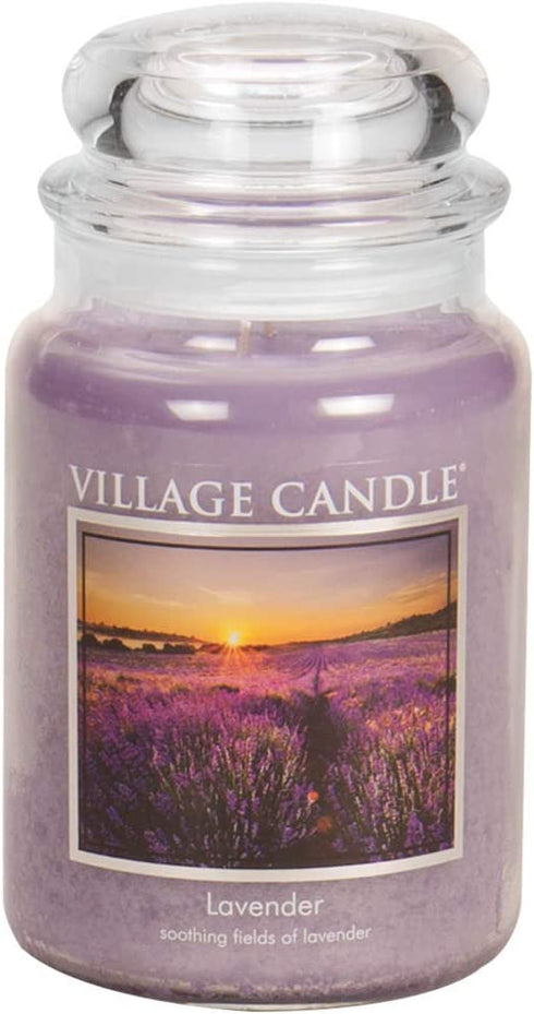 Village Candle Lavender Large Glass Apothecary Jar Scented Candle, 21.25 oz, Purple, 21 Ounce