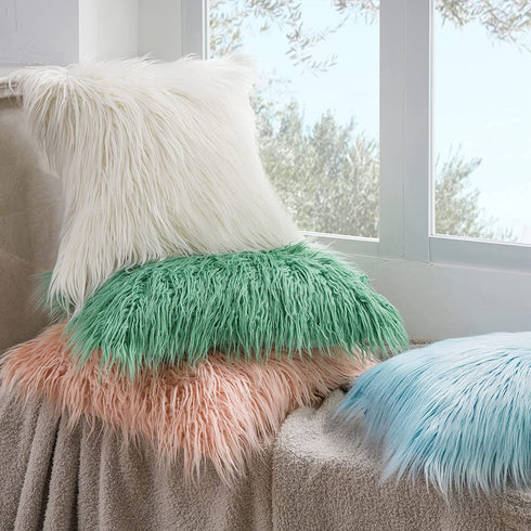 Phantoscope Faux Fur Pillow Cover Decorative Fluffy Throw Pillow Mongolian Luxury Fuzzy Pillow Case Cushion Cover for Bedroom and Couch,Off-White 26 x 26 Inches