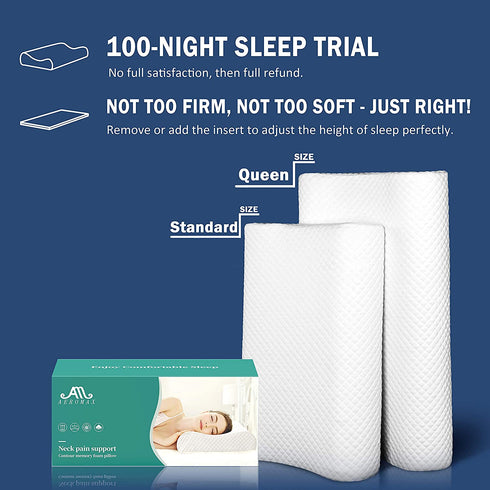 AM AEROMAX Contour Memory Foam Pillow, Neck Orthopedic Sleeping Pillows, Cervical Pillow for Neck Pain Relief with Washable Pillowcase for Side, Back and Stomach Sleepers.(Soft & White)