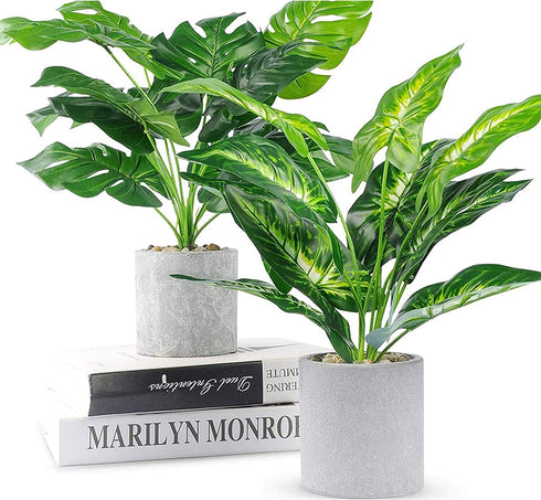 WUKOKU 2pcs Fake Plants 16" Faux Plants Artificial Potted Plants for Home Office Farmhouse Kitchen Bathroom Table Shelf Decor
