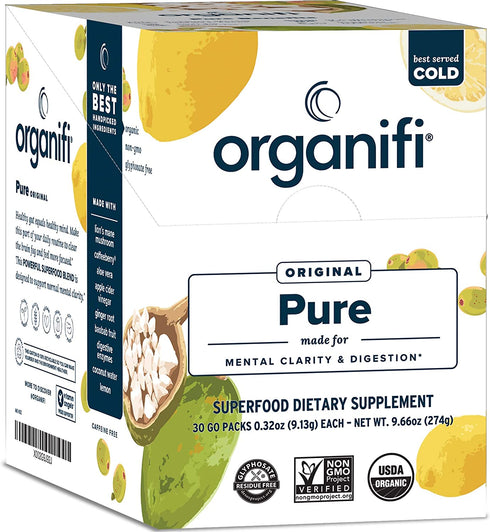 Organifi: Pure Smart Packs - Mental Clarity Superfood Solution - 30 Packets - Lemon Flavor - Promotes Normal BDNF Levels