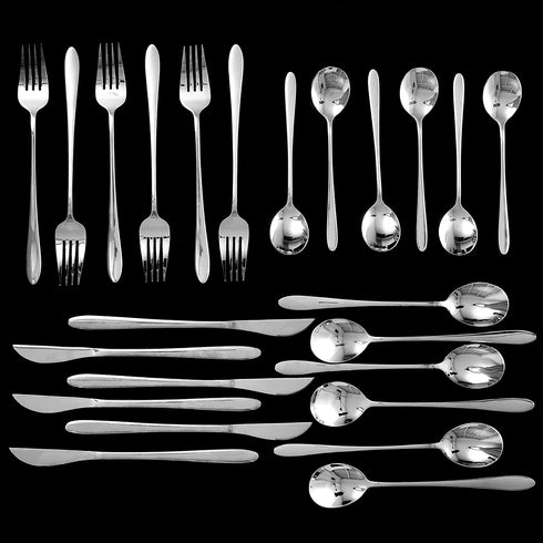24 pcs Silverware Set For 6, Stainless Steel Flatware Set, Utensils Set Mirror Polished Includes Fork Spoon Knife & Tea Spoon, Modern Silverware Set By Moss & Stone