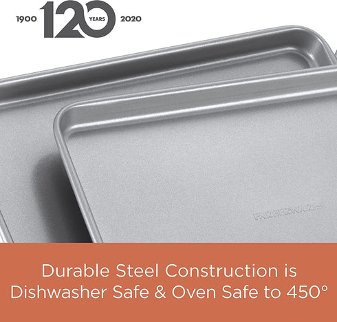 Farberware Bakeware Steel Nonstick Toaster Oven Pan Set, 4-Piece Baking Set, Gray