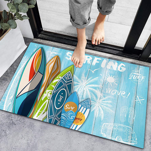 Beach Coastal Surfboard Indoor Doormat Front Door Mats, Water Absorbent Non Slip Entrance Rugs,Summer Theme Holiday Floor Bath Rug for Bedroom Bathroom Living Room 16x24in