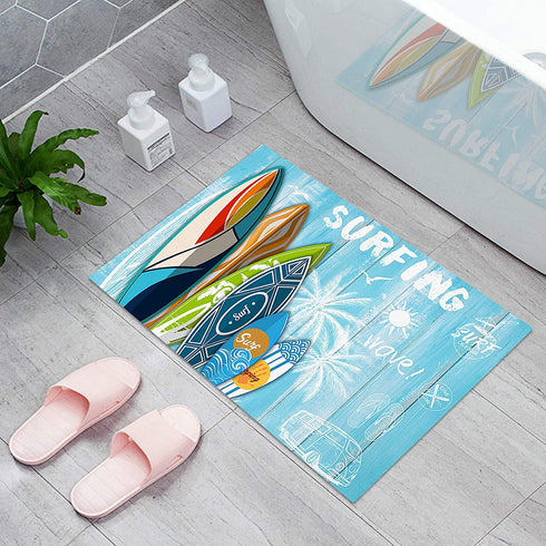 Beach Coastal Surfboard Indoor Doormat Front Door Mats, Water Absorbent Non Slip Entrance Rugs,Summer Theme Holiday Floor Bath Rug for Bedroom Bathroom Living Room 16x24in