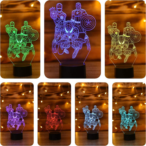 SERKYHOME 3D Illusion Night Lights for Kids with Remote Control 7 Colors Led Table Lamp (Marvel Heroes)