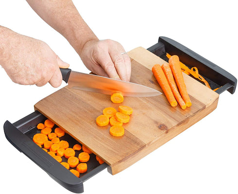 Glad Acacia Wood Cutting Board with Slide Out Trays | Catches Food and Waste | Solid Wooden Butcher Block with Removable Drawers | Kitchen Cooking Supplies