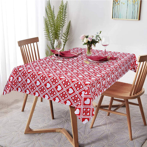 Valentine's Day Love Heart Tablecloth, Red Table Cloth, Waterproof Tablecloth Square for Valentine's Wedding Dinner Party Decoration, 55 x 55 Inch