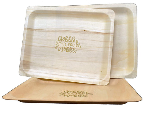 Perfect Stix - 10" Wood Plate "Gobble Til You Wobble" - 10" Disposable Wooden Plates with Thanksgiving Theme Print"Gobble Til You Wobble"- Pack of 25ct, Gobble Plates