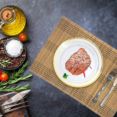 ANDSTAR Set of 8 Pcs Bamboo Placemats Natural Anti-Slip Bamboo Placemats Washable Heat-Resistant Table Mats for Dining Room and Kitchen (Brown+White+Black)