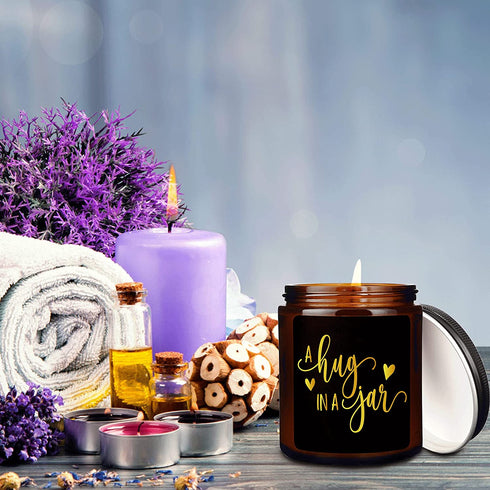 HUTYRT Lavender Scented Candles - Thinking of You Gifts for Women - A Hug in a Jar Candles - I Miss You Gifts,Get Well Gift for Her, Girlfriend, Boyfriend, Friends