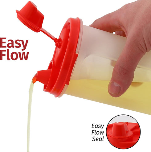 SignoraWare Easy Pour Oil and Vinegar Bottle Set - 4 Pack Olive Oil Dispenser Bottles Liquid, Dressings Plastic Containers Airtight Leakproof and Lids Non Drip Spout Wide mouth Easy Fill set of 2-15 & 2-21 oz
