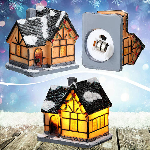Marsui Christmas Pine Trees Artificial Snow Frost Trees Green Bottle Brush Trees with Christmas Miniature Village House, Mini Street Light, Deer Toys Figure for Christmas Decoration, Set of 30