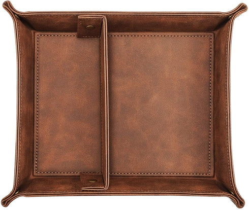 SITHON Valet Tray Desktop Storage Organizer Removable 2 Compartments Catchall Tray Bedside Vanity Tray Nightstand Caddy Holder Desk Storage Plate for Remote Controller, Keys, Phone, Jewelry, Brown