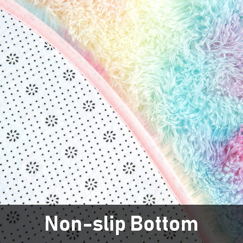 ST. BRIDGE Soft Round Rainbow Rug for Girls Room, Fluffy Circle Rug for Kids Room Decor, Indoor Modern Anti-Skid Fuzzy Nursery Mats, Shaggy Fur Area Rugs for Living Room Bedroom Plush Carpet, 3 Feet