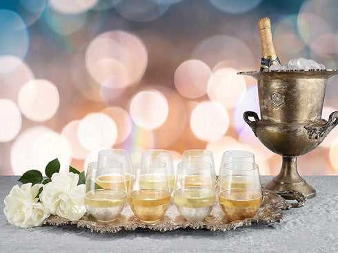 Burns Glass Stemless Wine Glasses - Crystal Wine Glasses with Gold Honeycomb Design, White and Red Wine Glasses Set for Parties, Date Nights, Formal Dinners, Wine Tasting (18oz, Set of 2)