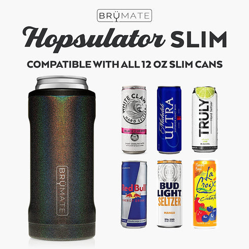 Br¼Mate Hopsulator Slim Double-walled Stainless Steel Insulated Can Cooler for 12 Oz Slim Cans (Glitter Charcoal)