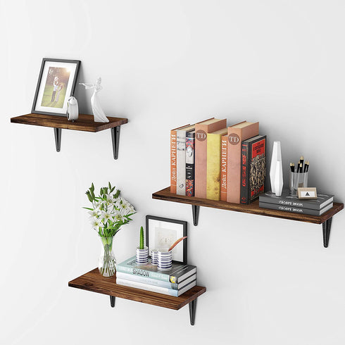 BAMEOS Floating Shelves, Rustic Wood Wall Storage Shelves, Wall Mounted Shelf Organizer Set of 3 for Living Room, Bedroom, Kitchen, Bathroom, Office