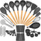 Silicone Cooking Kitchen Utensil Set, Umite Chef 34pcs Heat Resistant Kitchen Utensils with Holder, Kitchen Spatula Set with Wooden Handle, Kitchen Gadget Tools for Nonstick cookware-Grey(BPA Free)