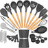 Silicone Cooking Kitchen Utensil Set, Umite Chef 34pcs Heat Resistant Kitchen Utensils with Holder, Kitchen Spatula Set with Wooden Handle, Kitchen Gadget Tools for Nonstick cookware-Grey(BPA Free)