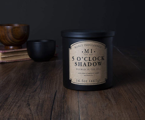Manly Indulgence 5 O'Clock Shadow Jar Candle 16.5 oz - Oakmoss & Zesty Citrus Hints - Musk & Fresh Fir - Up to 60 Hour Burn - Soy Blend Wax, USA Poured