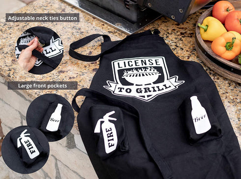 BitimexHome BBQ Aprons For Men With Pockets-Grilling Cooking Apron For Men-Black Denim Funny License To Grill Mens Kitchen Apron-Heavy Duty Chef Apron Adjustable Cotton Bib With Buckle And Beer Holder