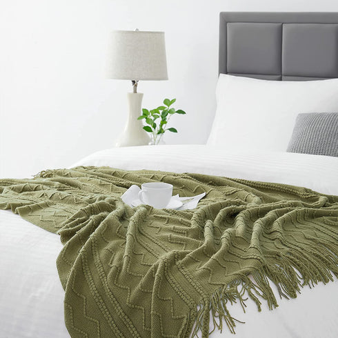 BOURINA Throw Blanket Textured Solid Soft Sofa Throw Couch Cover Knitted Decorative Blanket, 50"x60" Olive