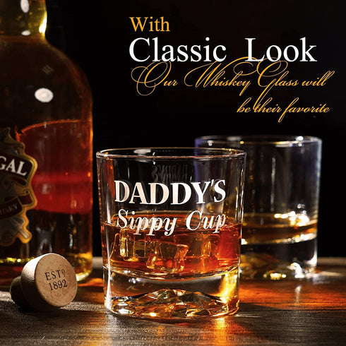 Gifts for Dad Men, Daddy's Sippy Cup Whiskey Glass, Valentines Day Funny Birthday Anniversary Gag Gifts Ideas for New Dads Father Husband Him Papa from Daughter Son Kids, Cool Bourbon Scotch Presents