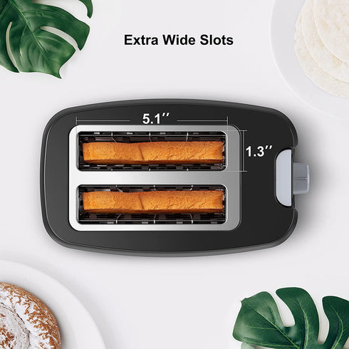 Willz Extra Wide Slot Toaster with Shade Selector, Auto Shut-off and Cancel Functions, Hinged Crumb Tray, 2-Slice, Black