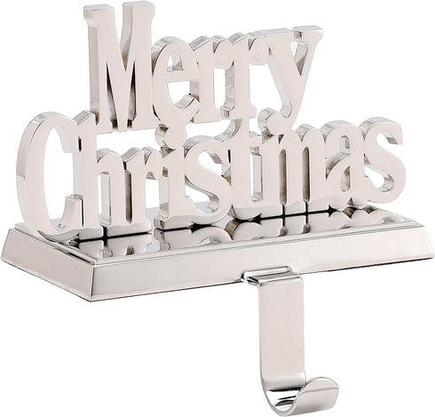 BIRDROCK HOME Merry Christmas Stocking Holder for Mantle - Christmas Decorations - Holiday Greetings - Mantle Fireplace Topper - Decorative Metal Hanger for Stockings - Home D©cor
