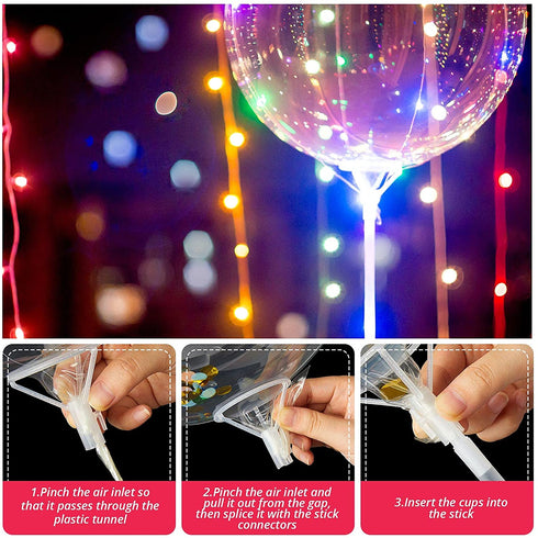 25 Pieces Bobo Balloon Sticks 16 Inch Clear Transparent Balloon Sticks with Cups Clear Balloon Holder for Bubble Transparent Balloons Birthday Party Christmas Wedding Anniversary Indoor and Outdoor