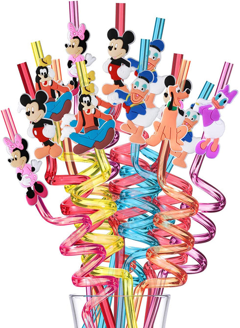 24 Mouse Straws with 2 Cleaning Brush 6 Designs Great for Mickey Theme Birthday Minnie Party Favors and Party Supplies