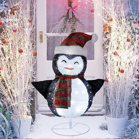 YOFIT 2.5 Ft Lighted Pop up Christmas Penguin Decorations, 45 LED Light up Collapsible Christmas Penguin for Home Indoor Outdoor Holiday Xmas Party Decor