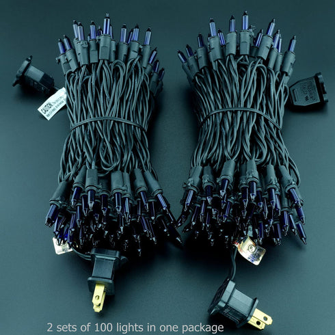 Purple Halloween Lights with Black Wire, 66 Feet 200 Count UL Certified Christmas Lights, Pack of 2 Sets 33 Ft 100 Count Incandescent Mini Lights Set (Purple - Black Wire)