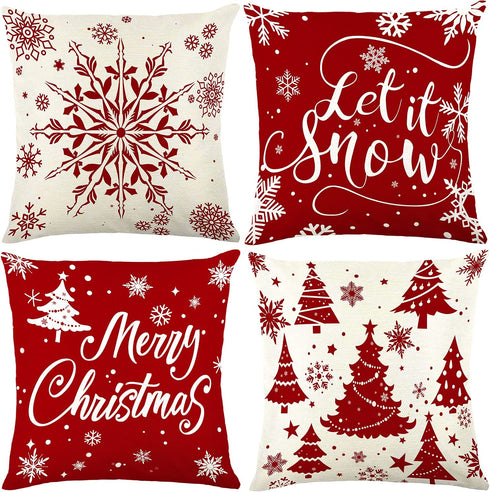 Christmas Pillow Covers 18x18 Set of 4 Rustic Buffalo Plaid Farmhouse Cushion Pillow Case for Christmas Decorations Indoor Living Room Home Couch