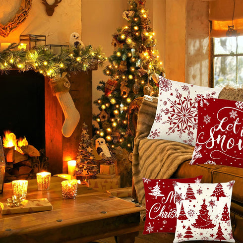 Christmas Pillow Covers 18x18 Set of 4 Rustic Buffalo Plaid Farmhouse Cushion Pillow Case for Christmas Decorations Indoor Living Room Home Couch