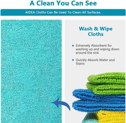 AIDEA Microfiber Cleaning Cloths-50PK, All-Purpose Softer Highly Absorbent, Lint Free - Streak Free Wash Cloth for House, Kitchen, Car, Window, Gifts(12in.x 12in.)