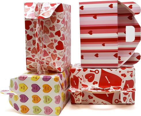 Valentine™s Day Treat Boxes 48 Pack Cardboard Hearts Goody Bag Cookie Holder Classroom Crafts Supplies Party Favors 4 Designs by Gift Boutique Measures: 6.2 x 3.5 x 3.5 Inches