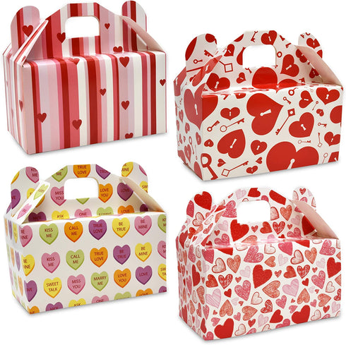 Valentine™s Day Treat Boxes 48 Pack Cardboard Hearts Goody Bag Cookie Holder Classroom Crafts Supplies Party Favors 4 Designs by Gift Boutique Measures: 6.2 x 3.5 x 3.5 Inches