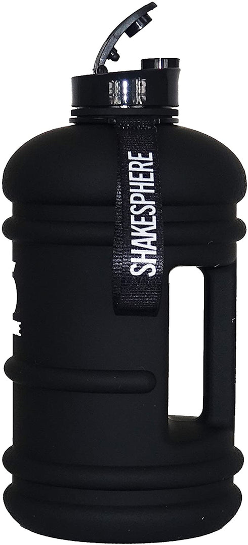 SHAKESPHERE Large Sports Water Bottle - BPA Free Hydration Jug, Black - Ideal for Sports, Camping, Outdoor, Biking & Kids (Matte Black White Logo, 2.2L)