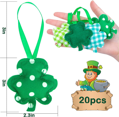 20 Pieces St. Patrick 's Day Shamrock Ornaments, Luck Hanging Green Clover Ornament for St. Patrick 's Day Party Outdoor Indoor Decorations