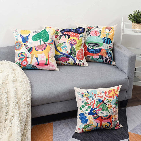 wyooxoo Throw Pillow Covers 18 x 18 Decorative Outdoor Pillow Covers Cushion Covers Kids Cartoon Animal Pillow Cases Set of 4 for Sofa Couch Children Room Bed Chair Home Decor