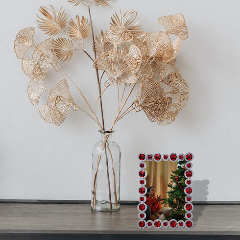 LARAINE Picture Photo Frame 4x6 Rhinestones Metal High Definition Glass Display Pictures for Tabletop Crystal Home Decorative (Red, 4x6)
